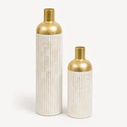 Jarrón MIRSA blanco y dorado 43.5cm