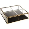 Joyero Metal Dorado Y Vidrio 20x20x6Cm