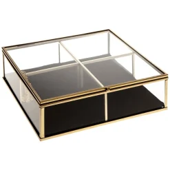 Joyero Metal Dorado Y Vidrio 20x20x6Cm