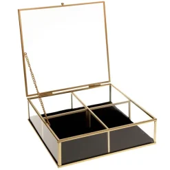 Joyero Metal Dorado Y Vidrio 20x20x6Cm