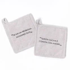 Juego de 2 agarradores con frase taupe de algodón
