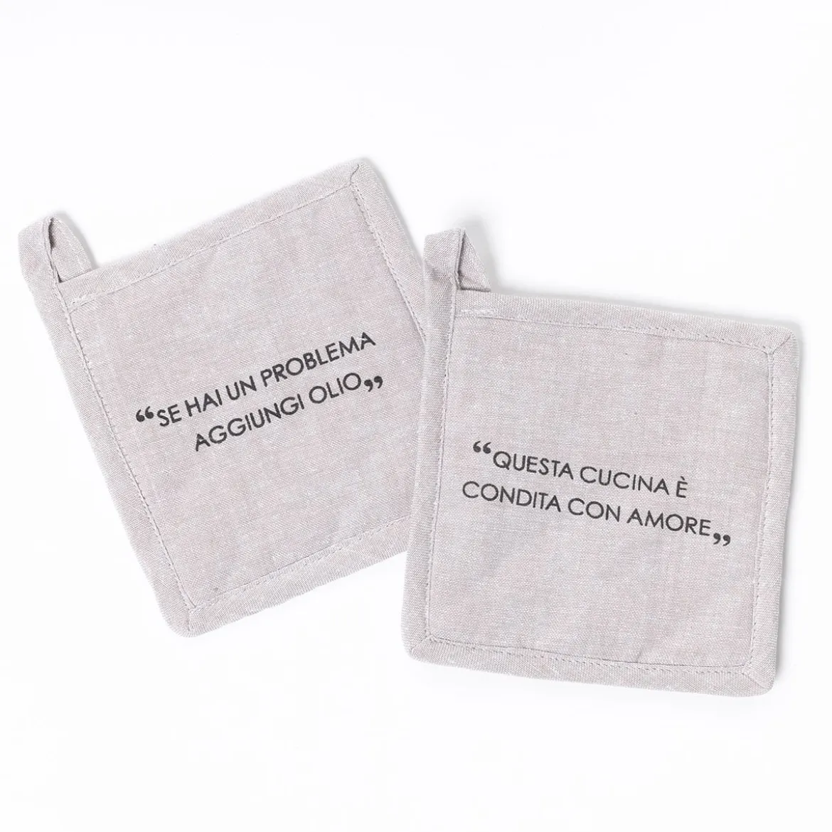 Juego de 2 agarradores con frase taupe de algodón