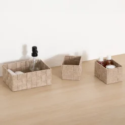 Juego de 3 cestas wc beige de poliéster