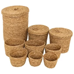 Juego de 9 cestos de rafia beige LIT