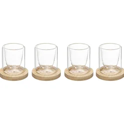 Juego De 4 Tazas De Café Con Base De Bambú