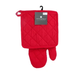 Juego Manopla+Agarrador Cocina Rojo