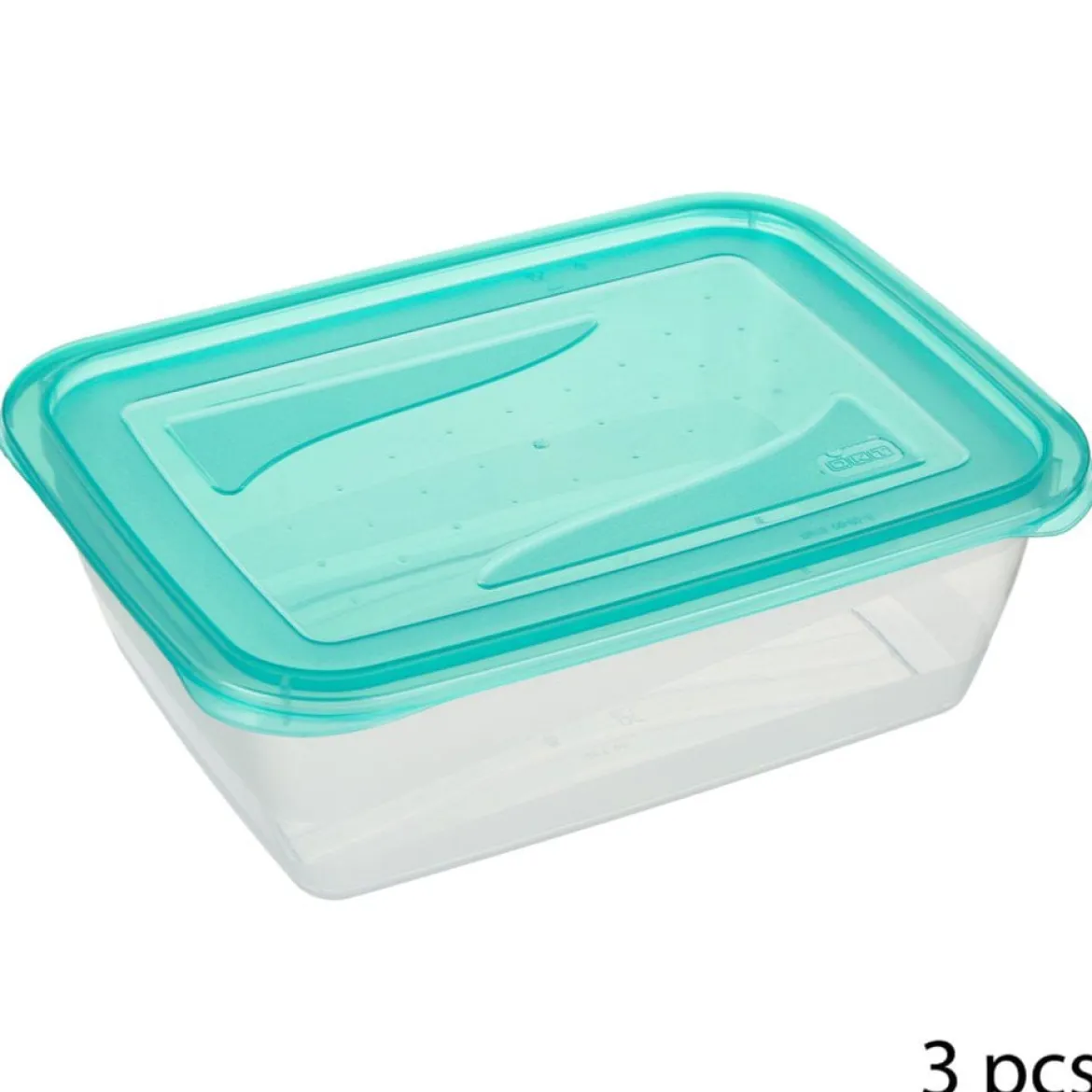 Juego 3 recipientes plasticos c/tapa azul 1.25l