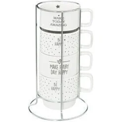 Juego 4 tazas HAPPY con soporte 22cl