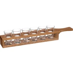 Juego 6 Vasos De Vidrio Con Soporte De Madera