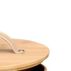 Lata para ajos beige de metal con tapa de bambú
