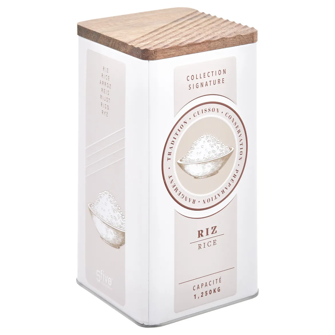 Lata para arroz beige de metal con tapa