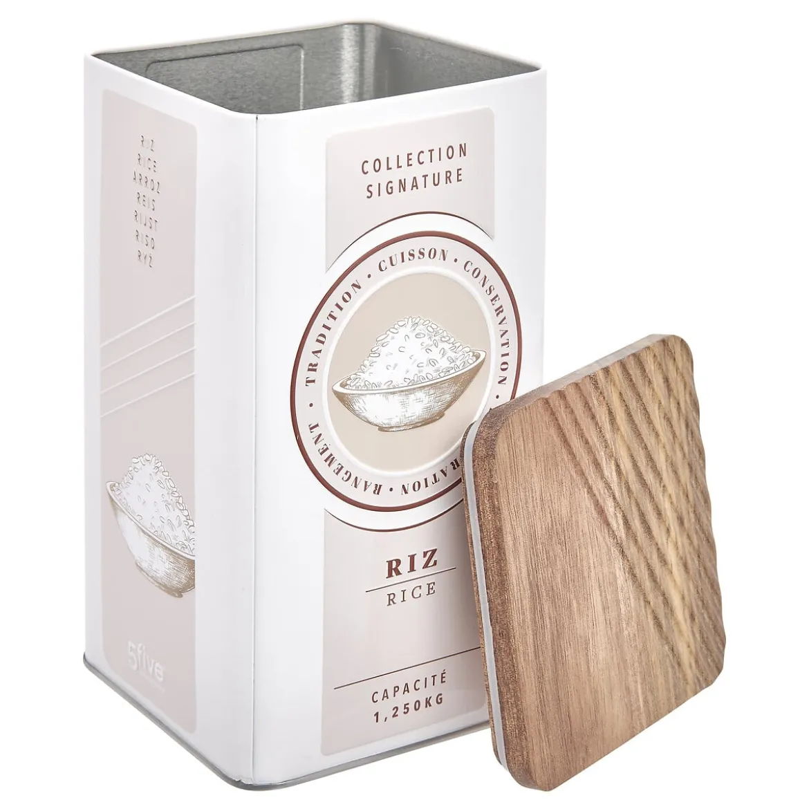 Lata para arroz beige de metal con tapa