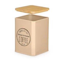 Lata para café beige con tapa de bambú