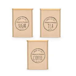 Lata para café beige con tapa de bambú