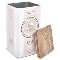 Lata para café beige de metal con tapa