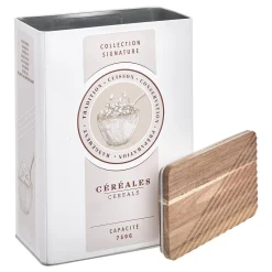 Lata para cereales beige metálica con tapa