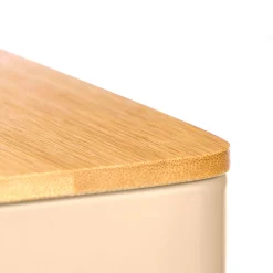 Lata para cápsulas de café beige con tapa de bambú