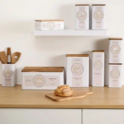 Lata para pasta beige de metal con tapa