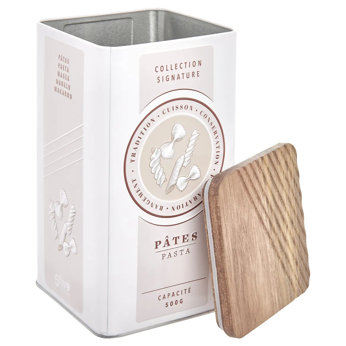 Lata para pasta beige de metal con tapa