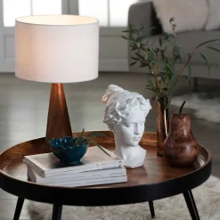 Lámpara De Mesa Blanca C/Madera 46Cm