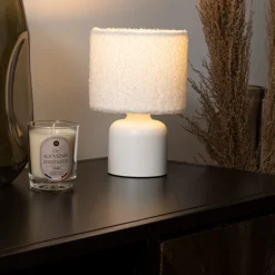 Lámpara De Mesa Bona Con Pantalla De Piel Bouclé