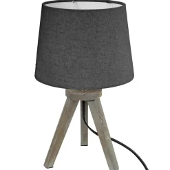 Lámpara De Mesa Gris Trípode De Madera De Pino