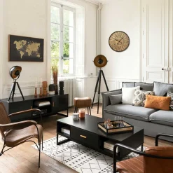 Lámpara De Mesa Lahti Negro Y Dorado Trípode