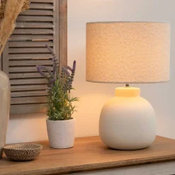 Lámpara De Mesa Lali Con Pantalla De Piel Bouclé