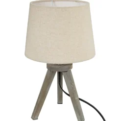 Lámpara De Mesa Lino Trípode De Madera Pino