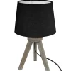 Lámpara De Mesa Negra Trípode De Madera Pino