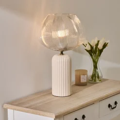 Lámpara de mesa PHYLAS beige de cerámica 45,5cm