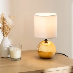 Lámpara De Mesa Timeo Dorada De Cerámica