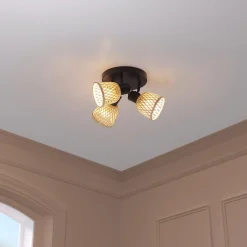 Lámpara techo LIO beige efecto ráfia 3 bombillas