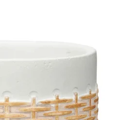 Maceta blanca de cemento efecto ratán 12cm