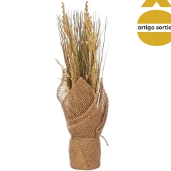 Maceta bolsa de rafia con planta artificial