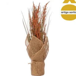 Maceta bolsa de rafia con planta artificial