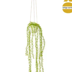 Maceta colgante con planta artificial verde