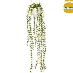 Maceta colgante con planta artificial verde