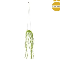 Maceta colgante con planta artificial verde