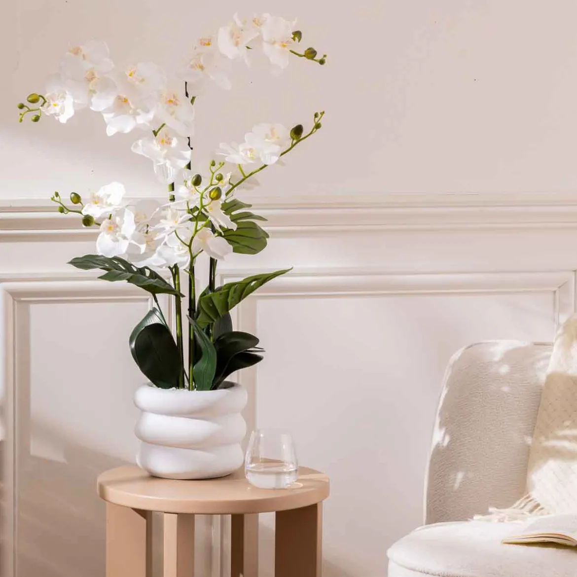 Maceta con orquídea artificial MICK blanca 80cm