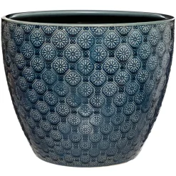 Maceta De Cerámica Flor Azul 30x25Cm