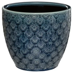 Maceta De Cerámica Flor Azul 20x18Cm