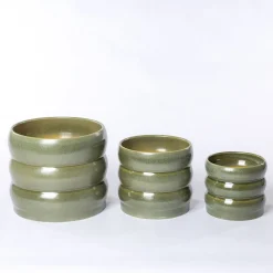Maceta De Cerámica Ondulada Verde 12.9cm