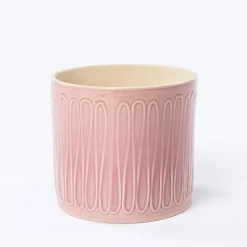 Maceta De Cerámica Rosa De Rayas 14.5cm