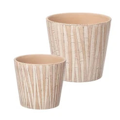 Maceta rosa de cerámica efecto madera 25cm