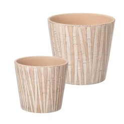 Maceta rosa de cerámica efecto madera 20cm