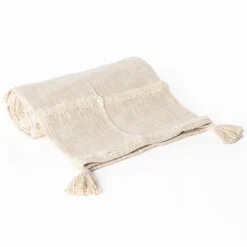 Manta AMANI beige de algodón 130x170cm