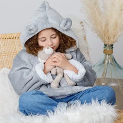 Manta Sudadera Capucha Oso Gris 60x95Cm