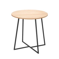 Mesa auxiliar beige de madera y metal D40cm