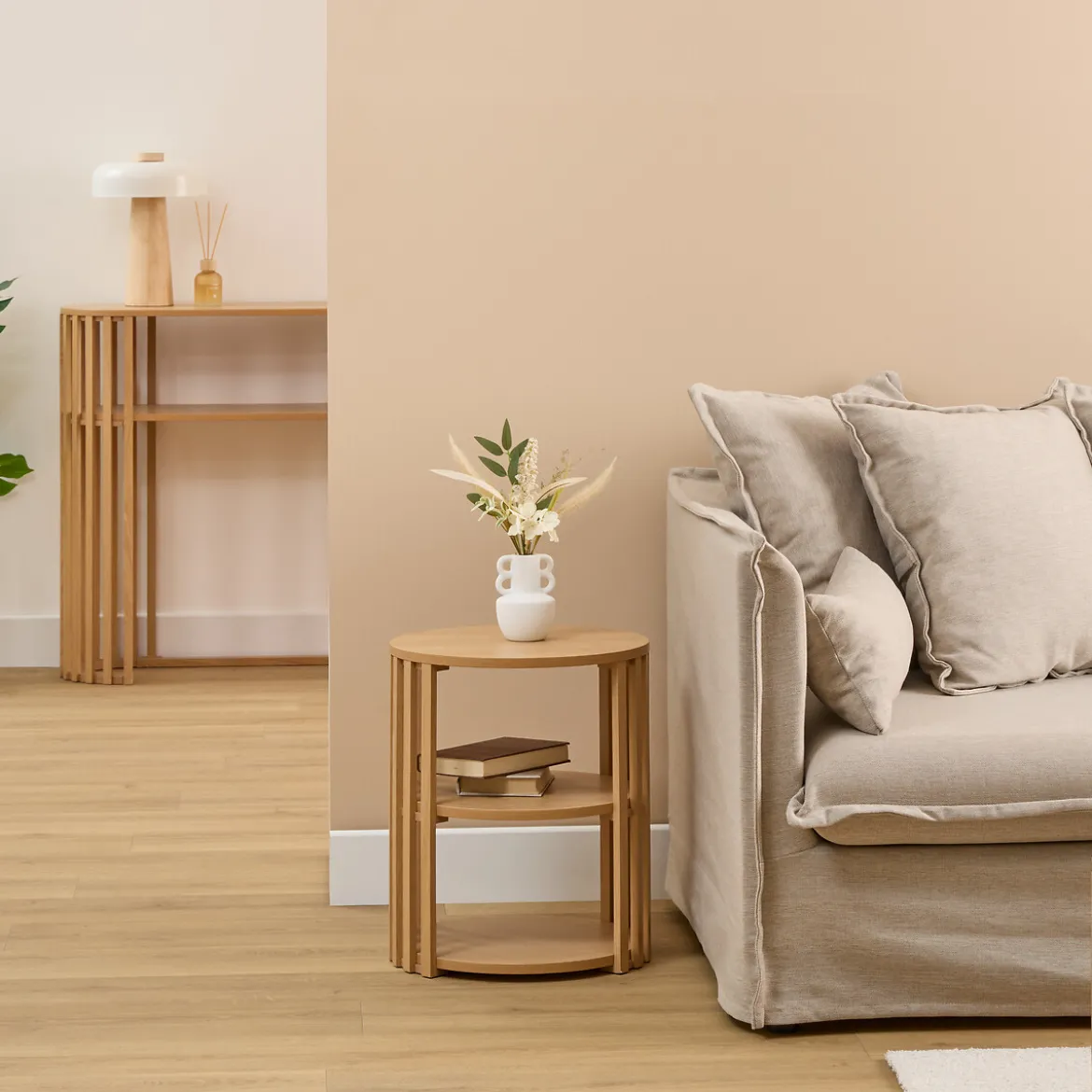Mesa auxiliar SLAT beige D40x48cm